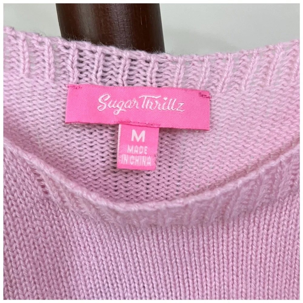 Sugar Thrillz pink mushroom cropped sweater tank top size medium (runs small) - Picture 3 of 4
